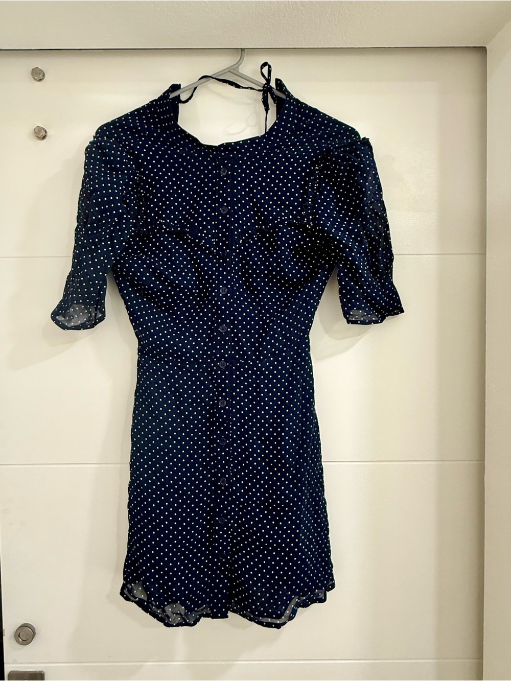Reformation Gracie Navy Blue Polka Dot Mini Dress. Size 0. Like New. - Picture 2 of 4